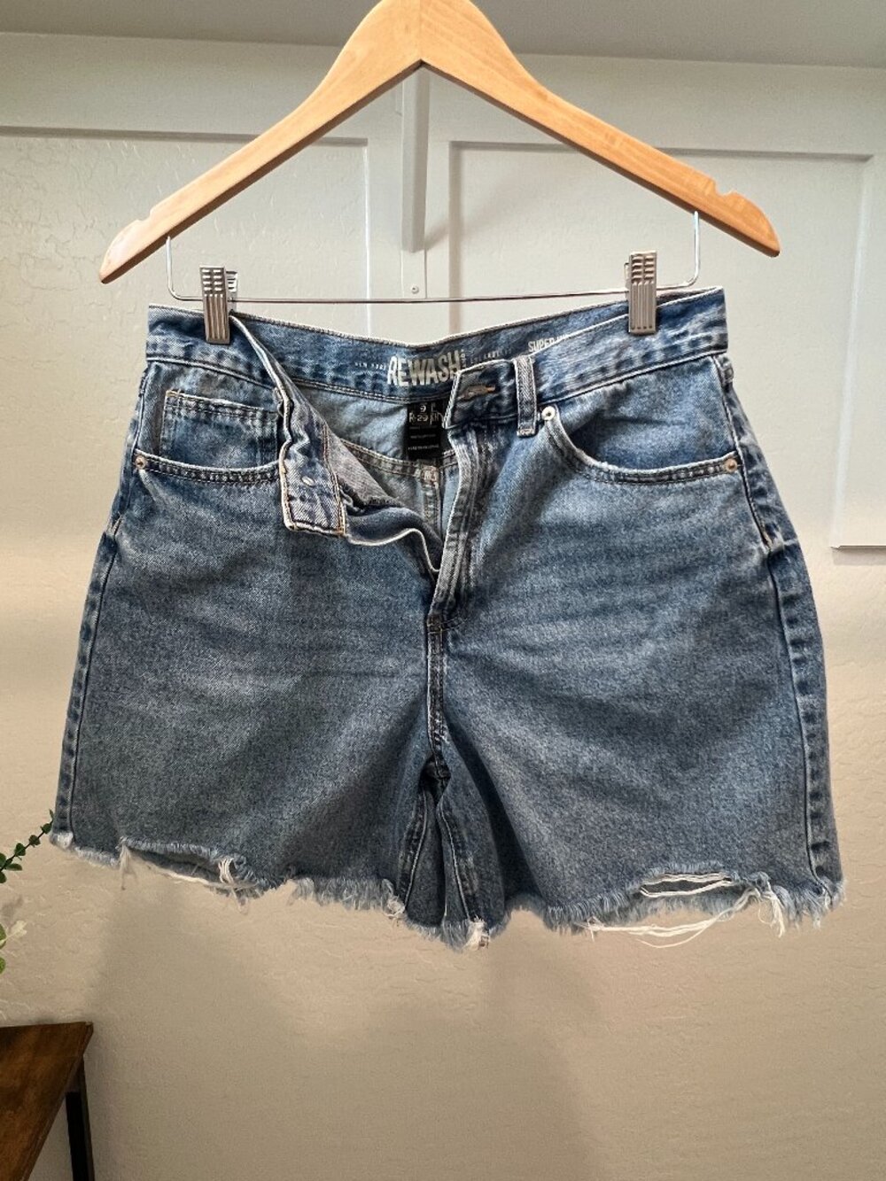 REWASH Super high Rise Denim Cutoff Shorts Frayed Hem